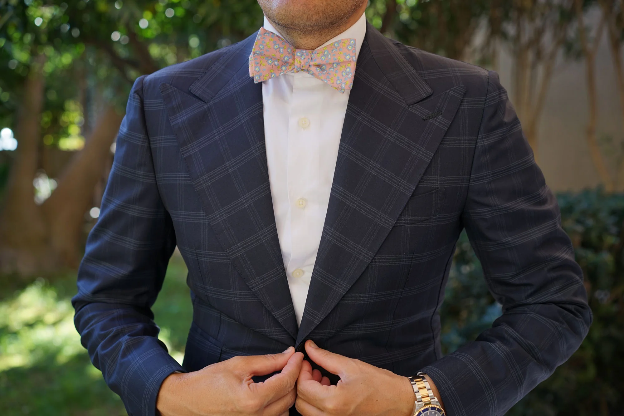 Isle of Skye Peach Floral Self Bow Tie - Image 8