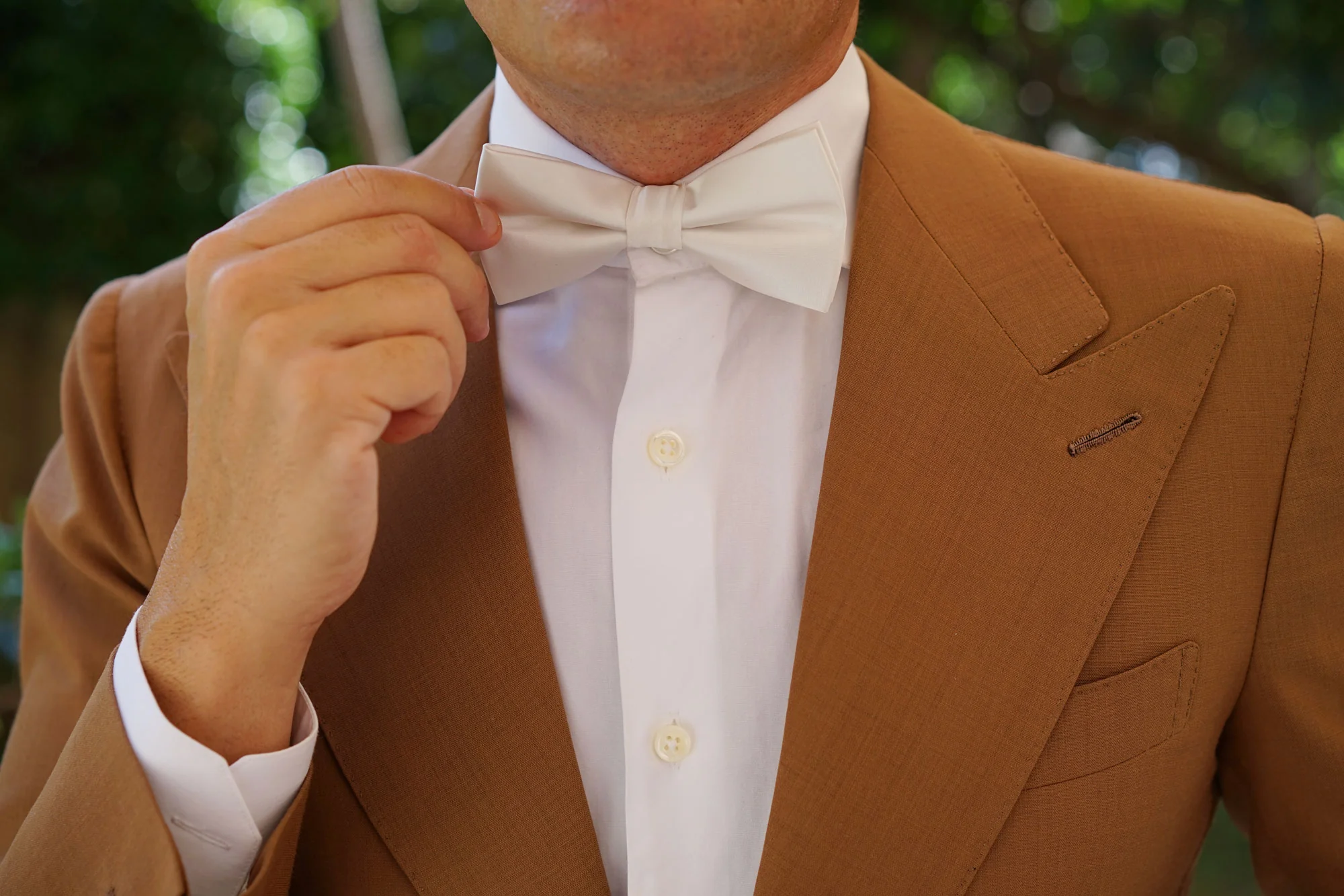 Ivory Crisp Satin Bow Tie - Image 6