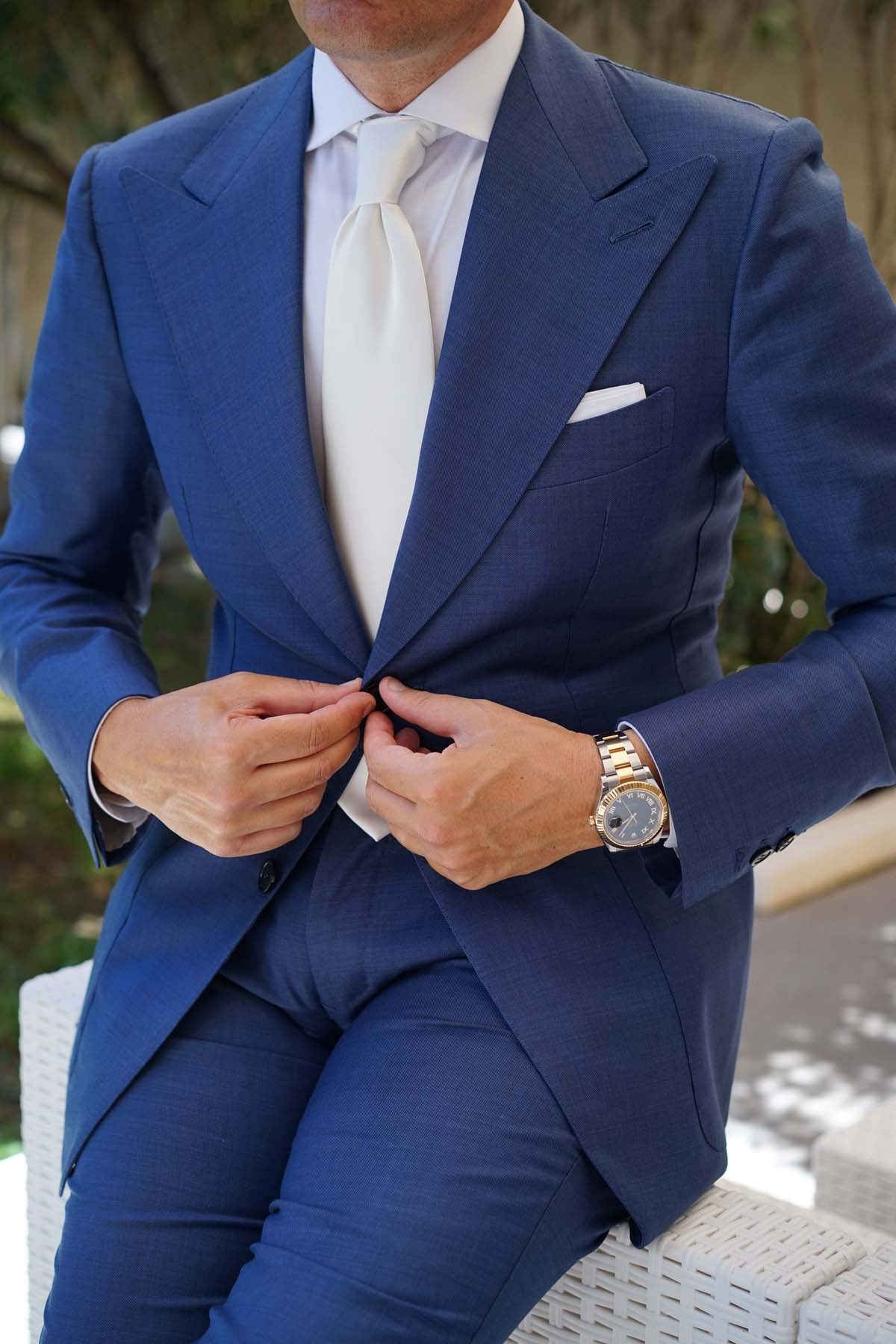 Ivory Crisp Satin Necktie - Image 5