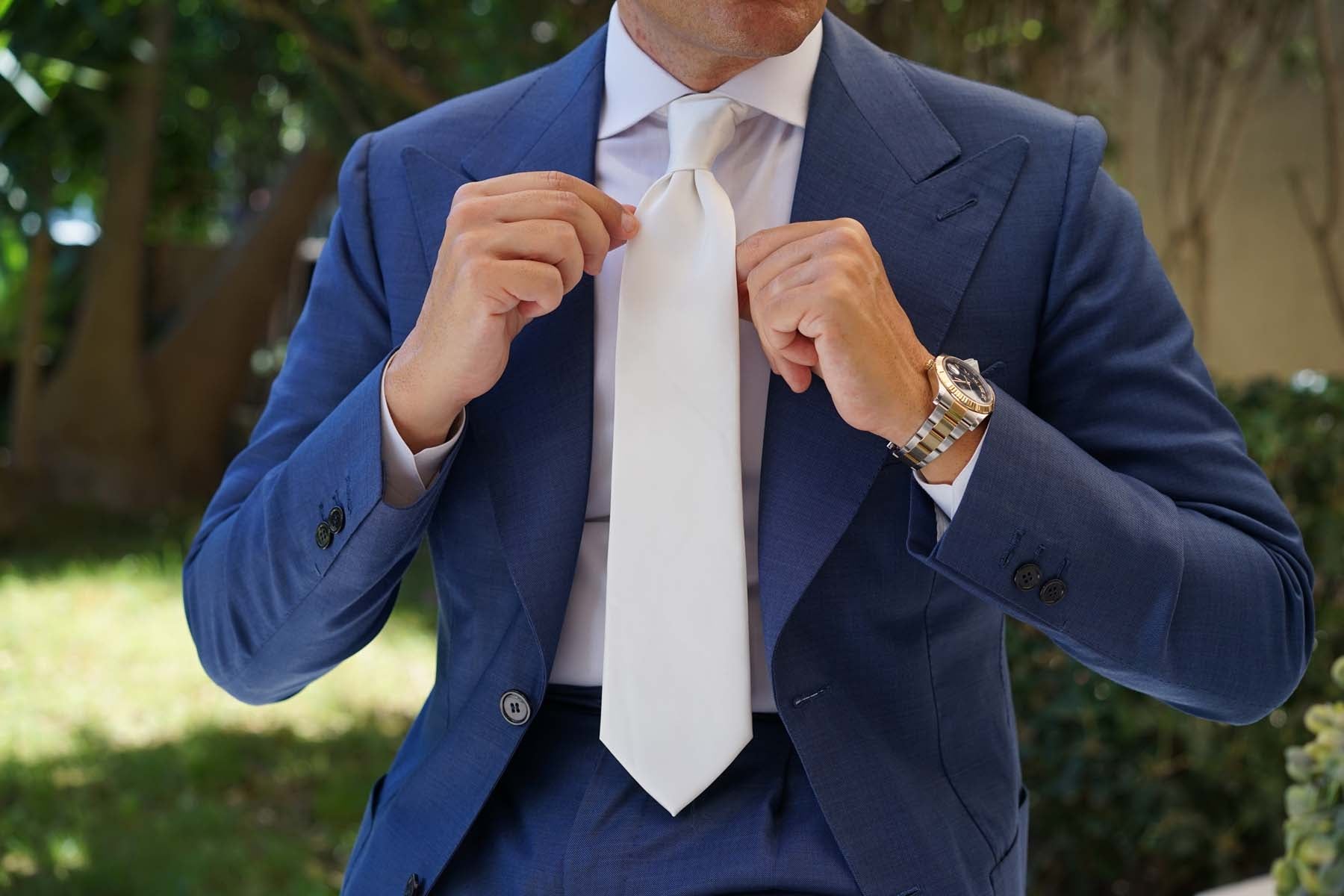 Ivory Crisp Satin Necktie - Image 7