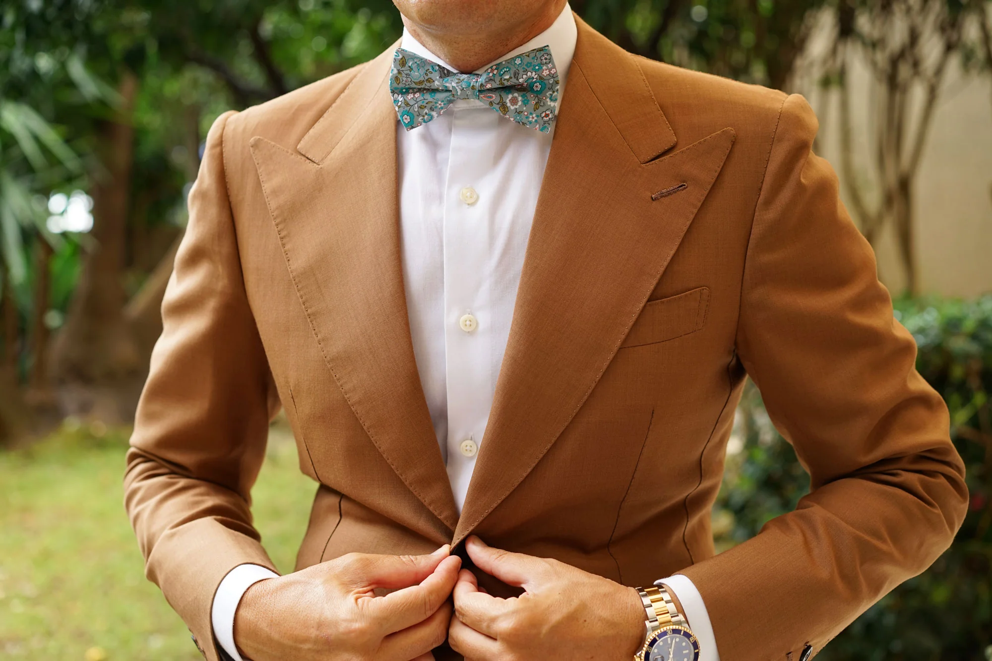 Japanese Sage Green Floral Bow Tie - Image 5