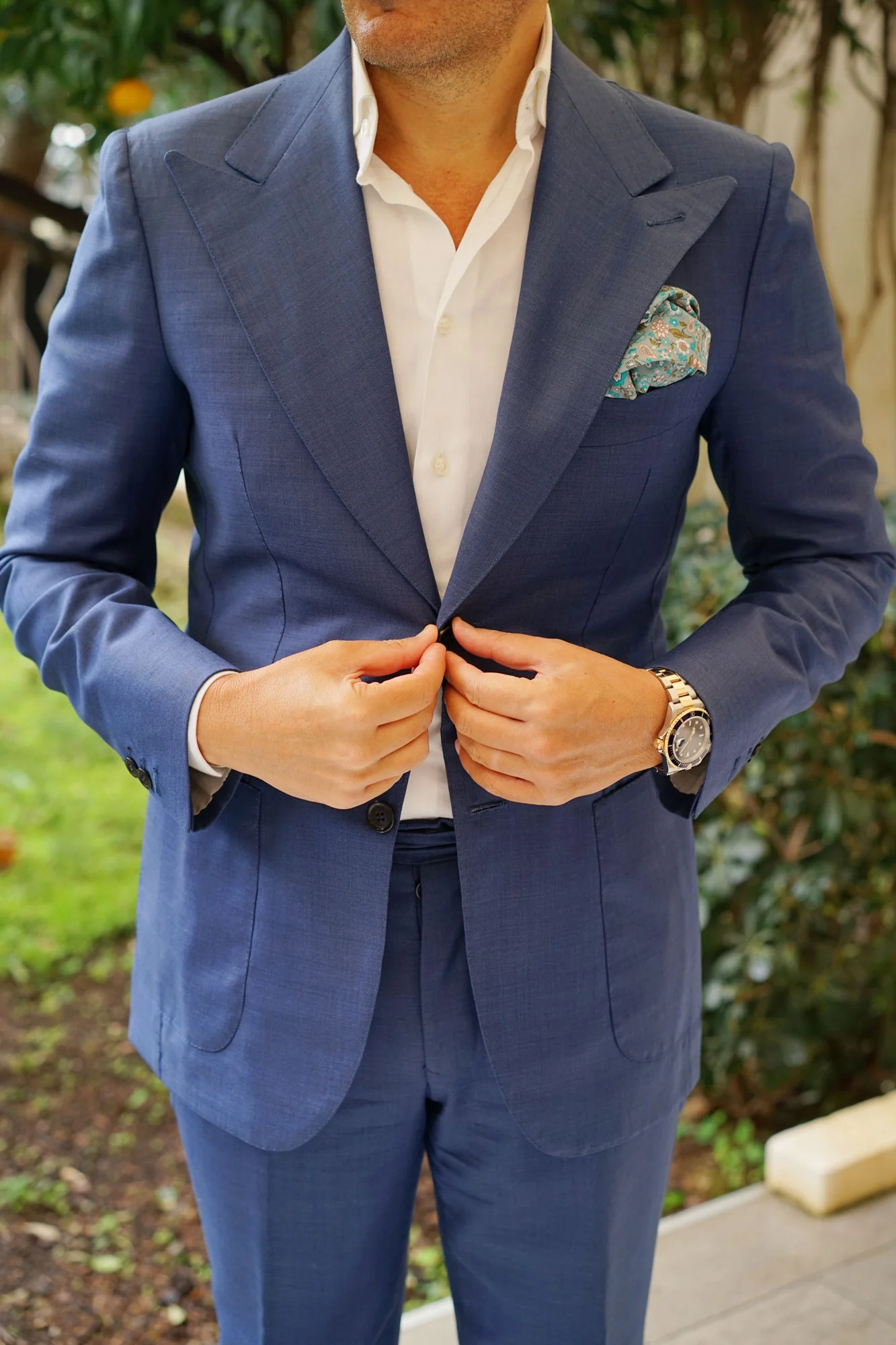 Japanese Sage Green Floral Pocket Square - Image 4