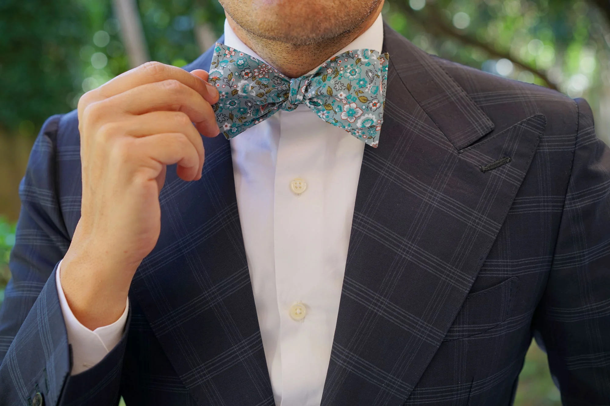 Japanese Sage Green Floral Self Bow Tie - Image 10