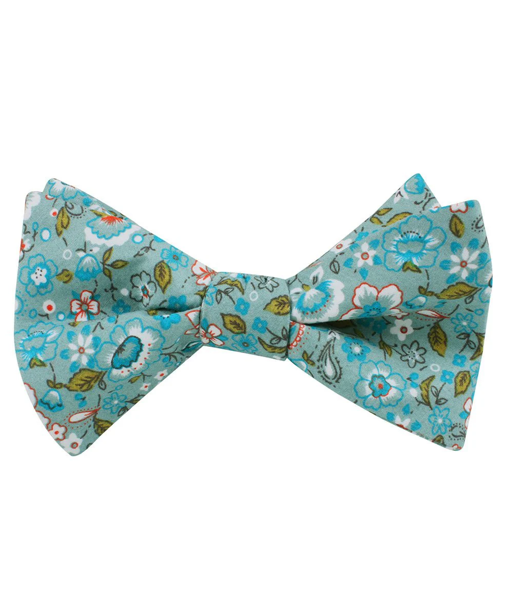 Japanese Sage Green Floral Self Bow Tie - Image 2
