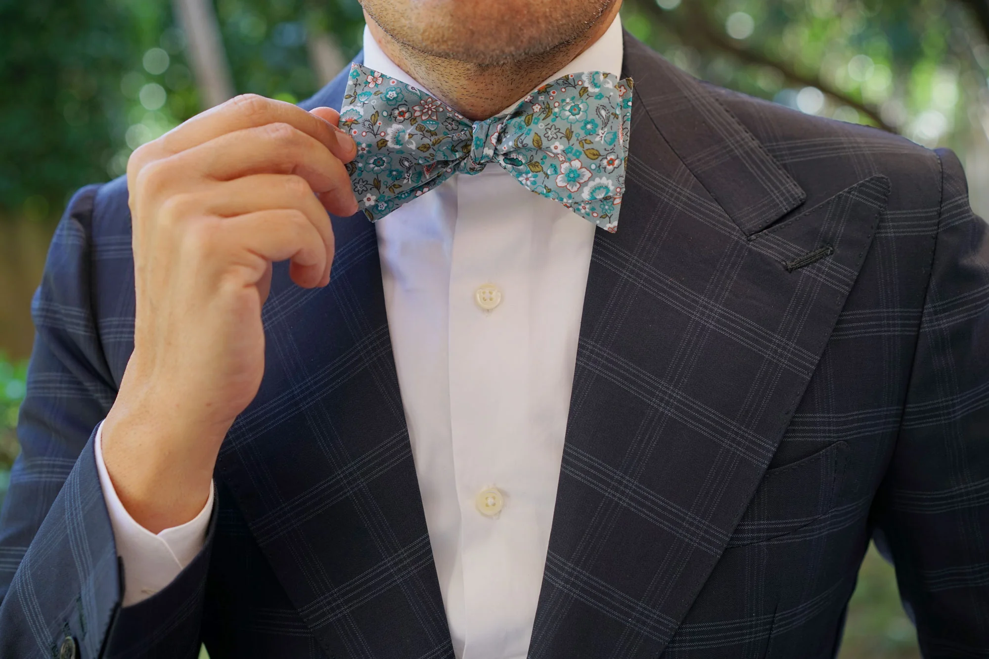 Japanese Sage Green Floral Self Bow Tie - Image 7