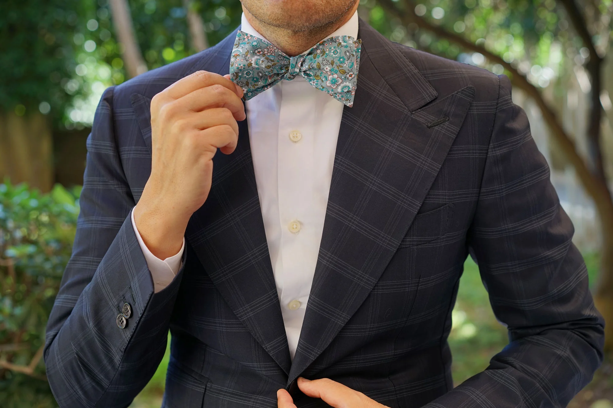 Japanese Sage Green Floral Self Bow Tie - Image 9