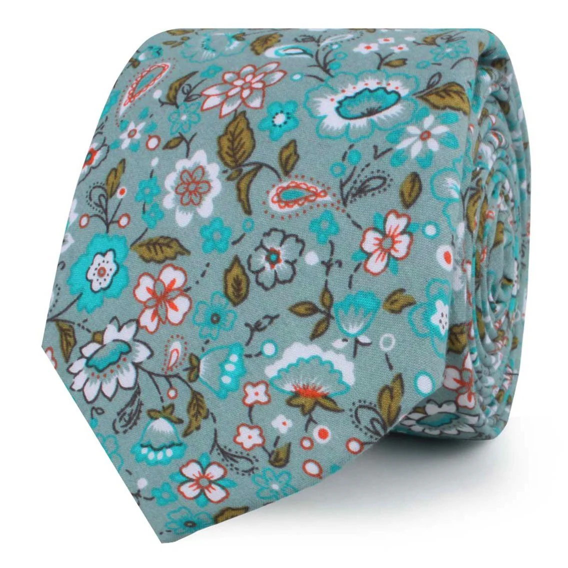 Japanese Sage Green Floral Skinny Tie - Image 2
