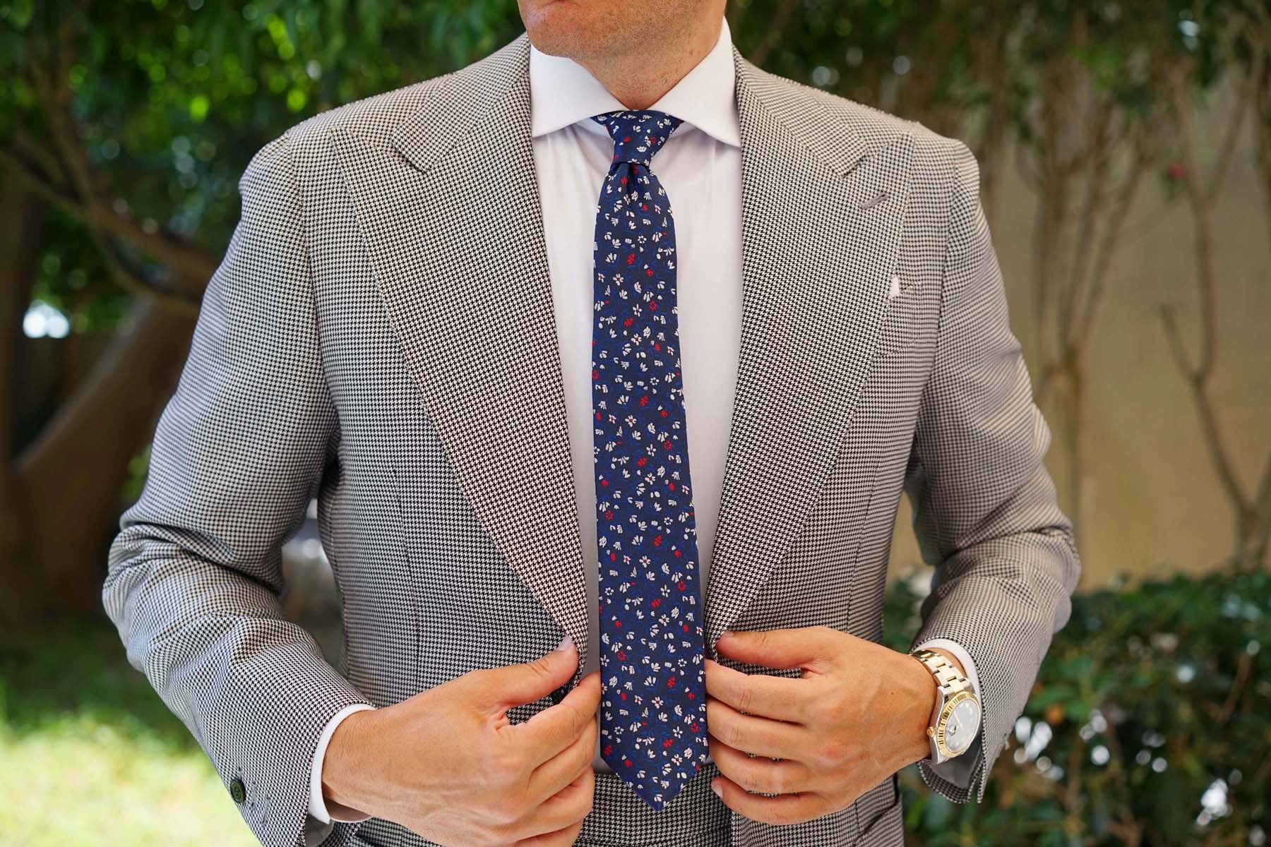 Jardin des Tuileries Navy Floral Skinny Tie - Image 4