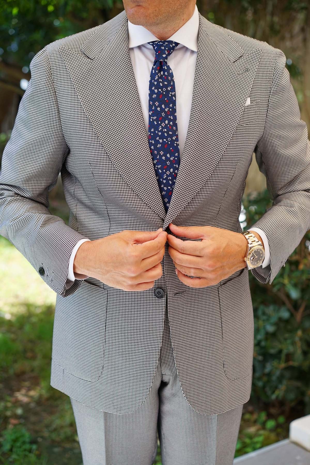 Jardin des Tuileries Navy Floral Skinny Tie - Image 5