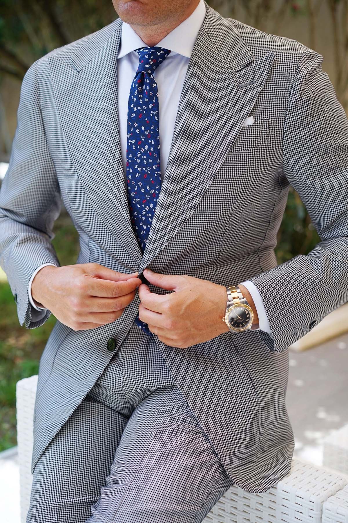 Jardin des Tuileries Navy Floral Skinny Tie - Image 7