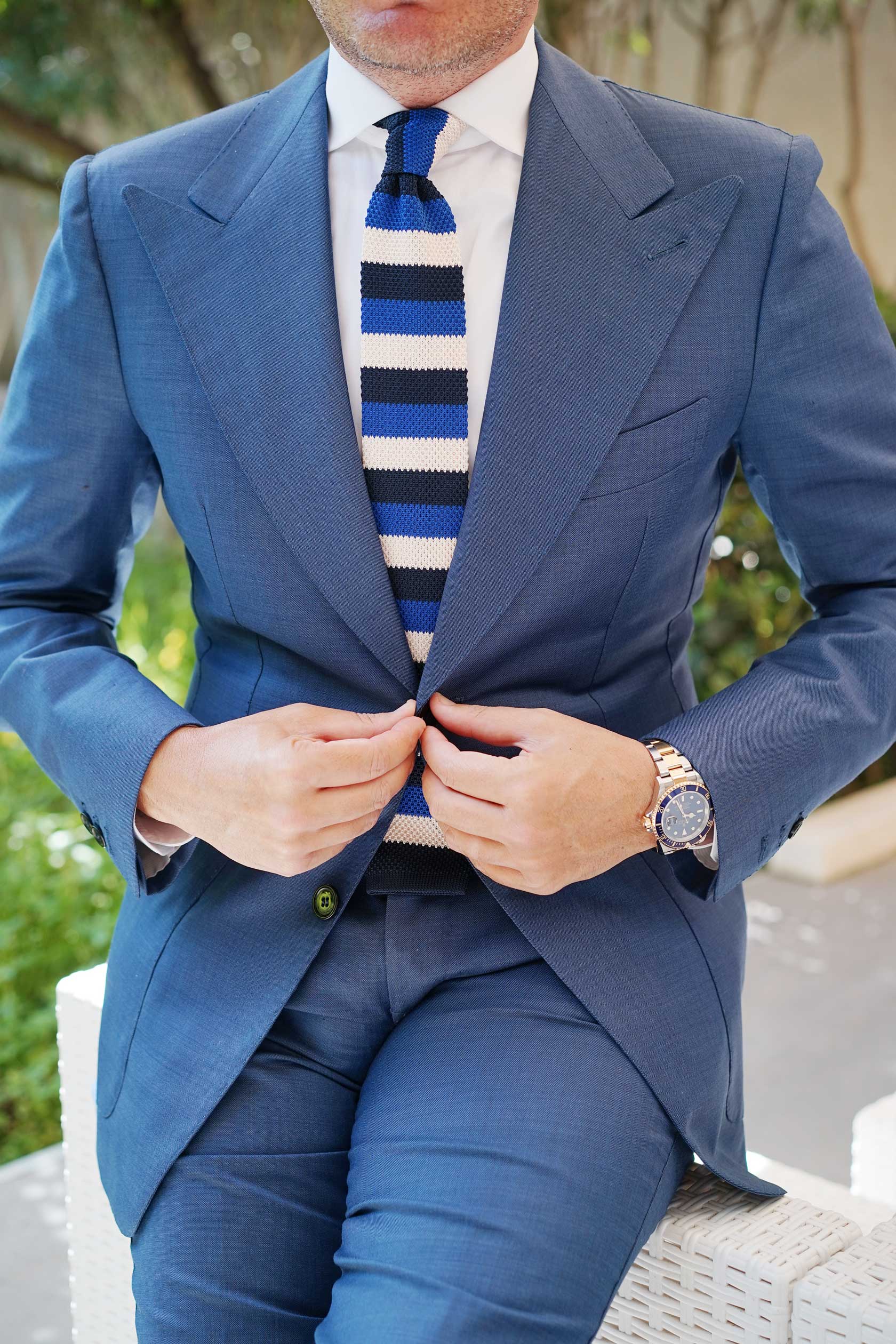 Jimmy the Gent Blue Striped Knitted Tie - Image 4