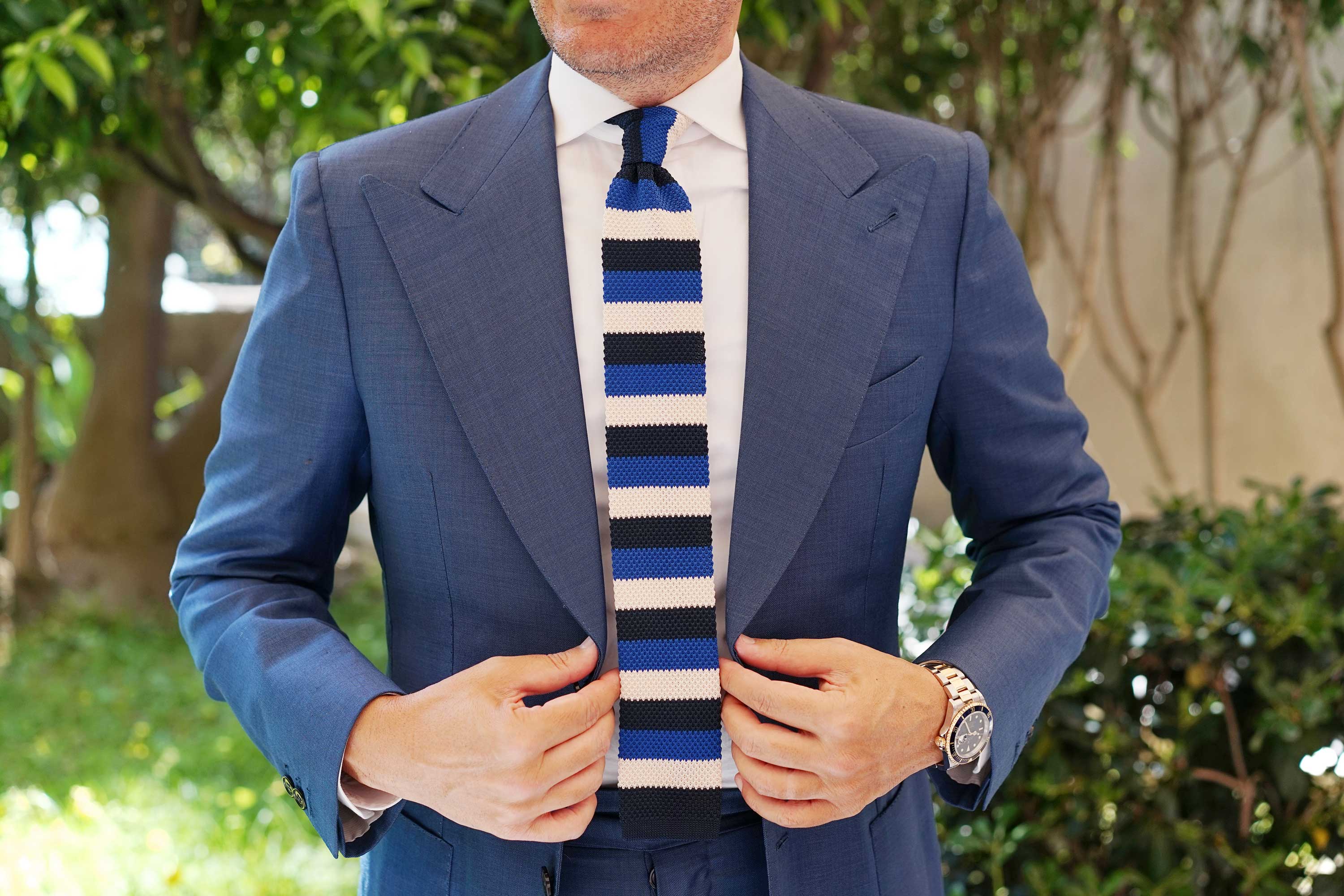 Jimmy the Gent Blue Striped Knitted Tie - Image 5