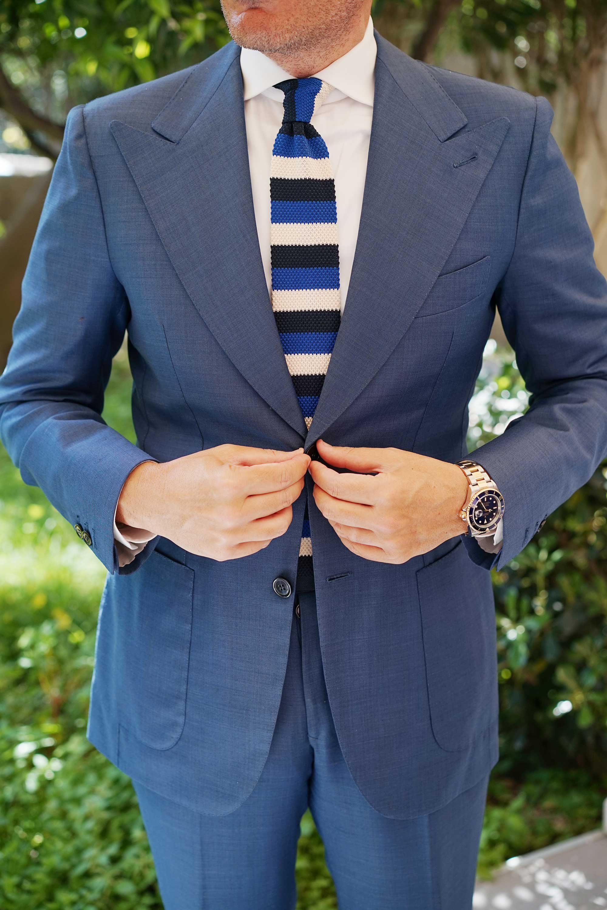 Jimmy the Gent Blue Striped Knitted Tie - Image 6