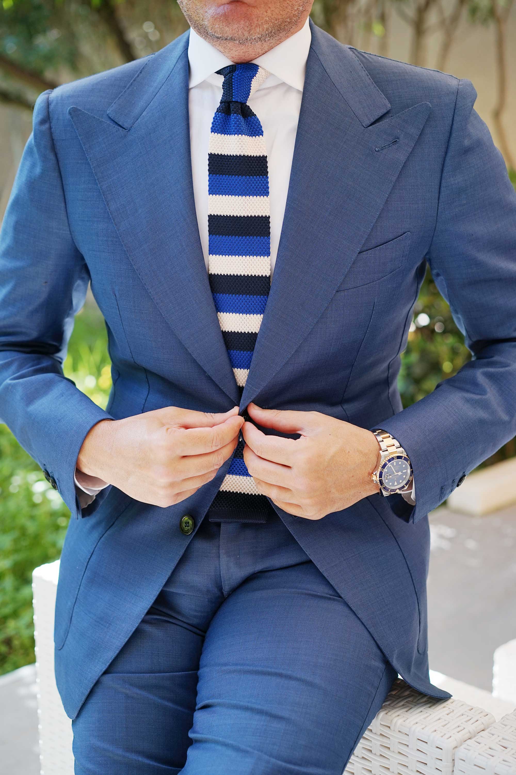 Jimmy the Gent Blue Striped Knitted Tie - Image 8