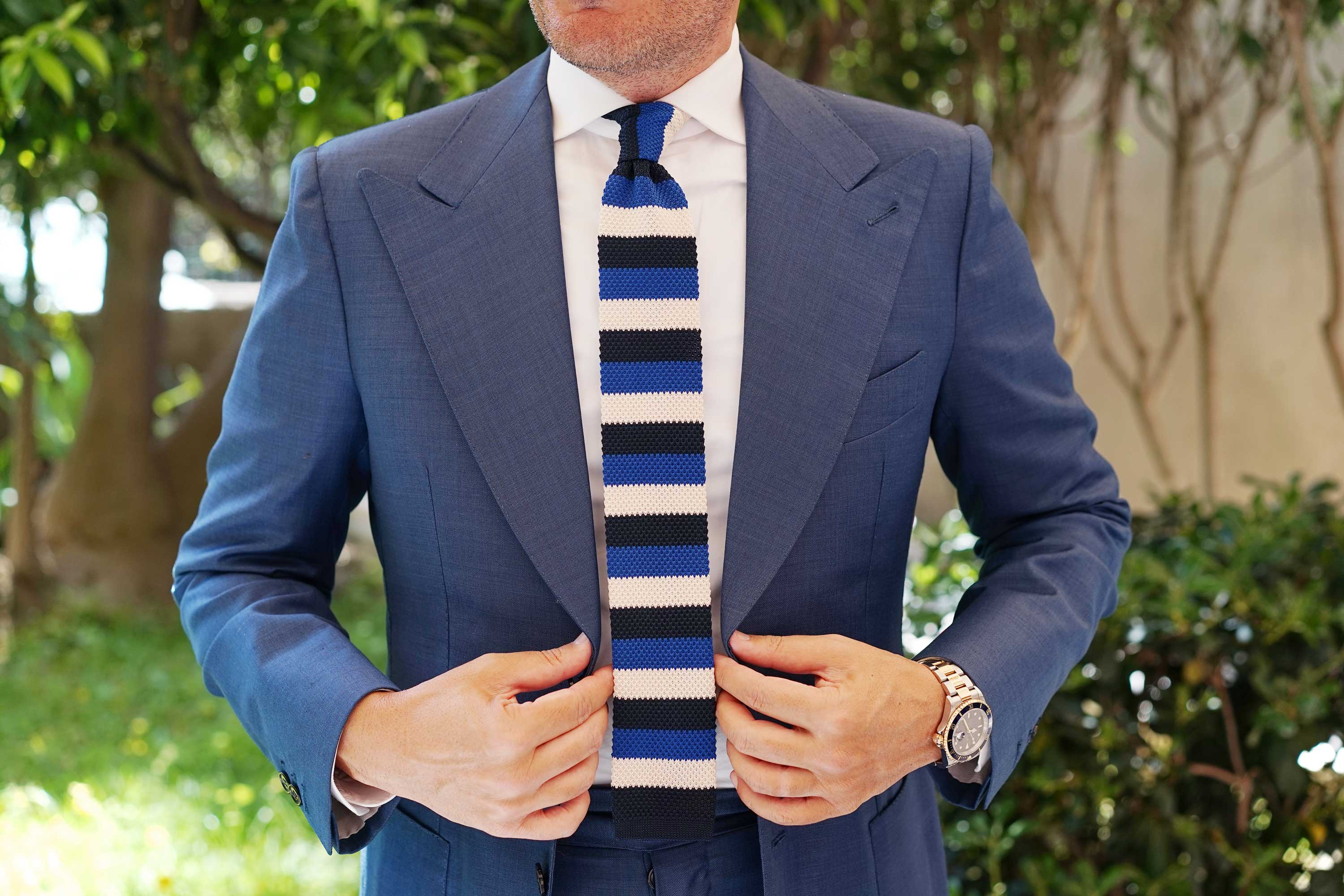 Jimmy the Gent Blue Striped Knitted Tie - Image 9