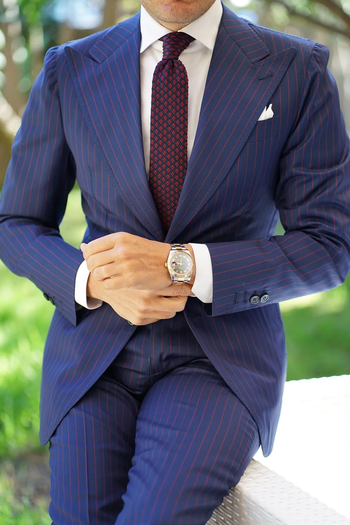 John D Rockefeller Maroon Knitted Tie - Image 4