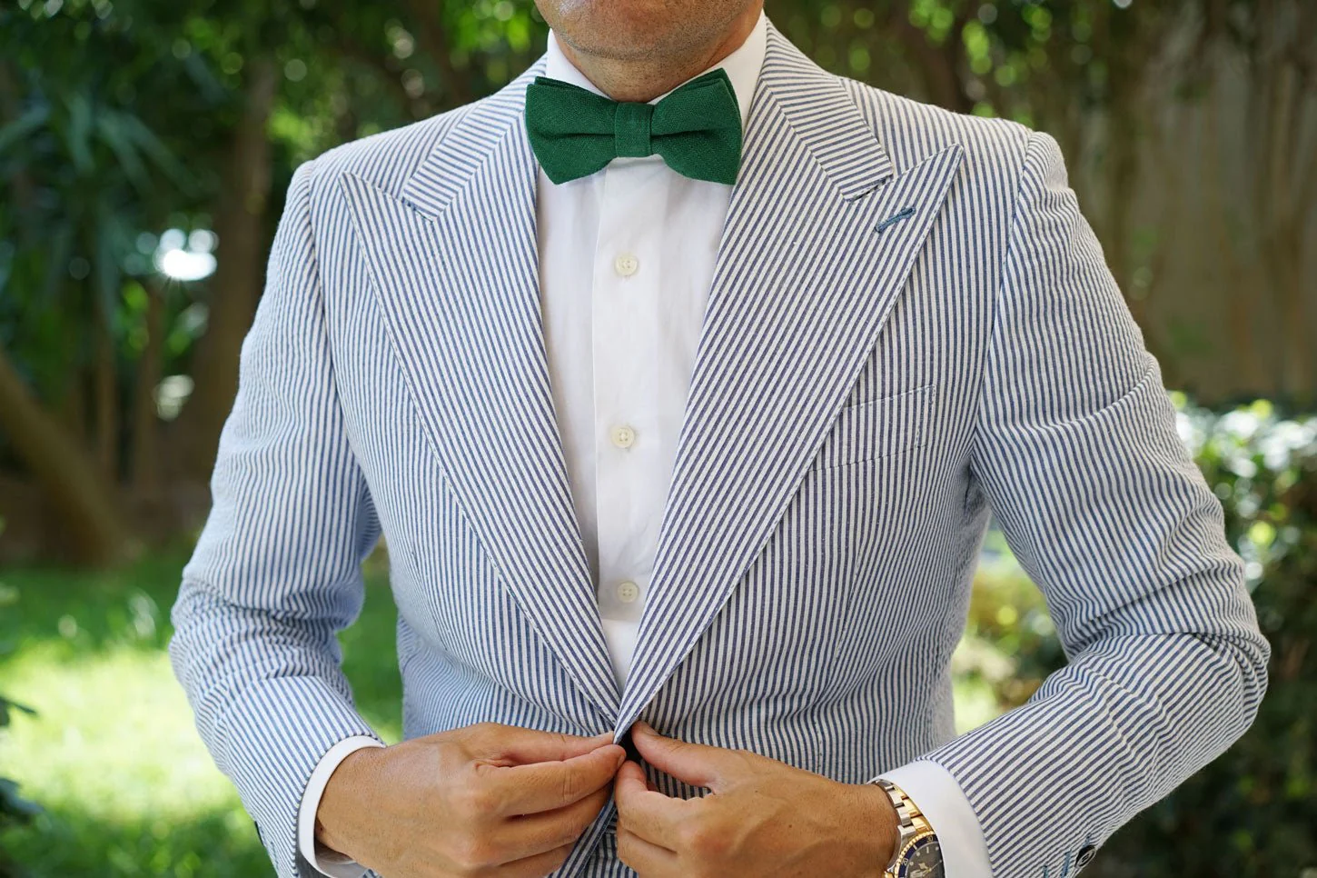 Juniper Dark Green Grain Linen Bow Tie - Image 3