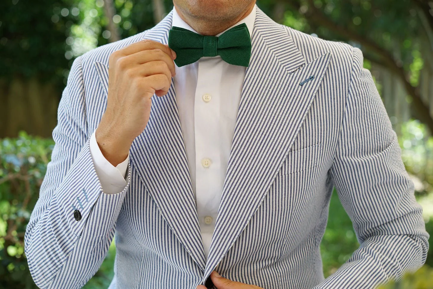 Juniper Dark Green Grain Linen Bow Tie - Image 5