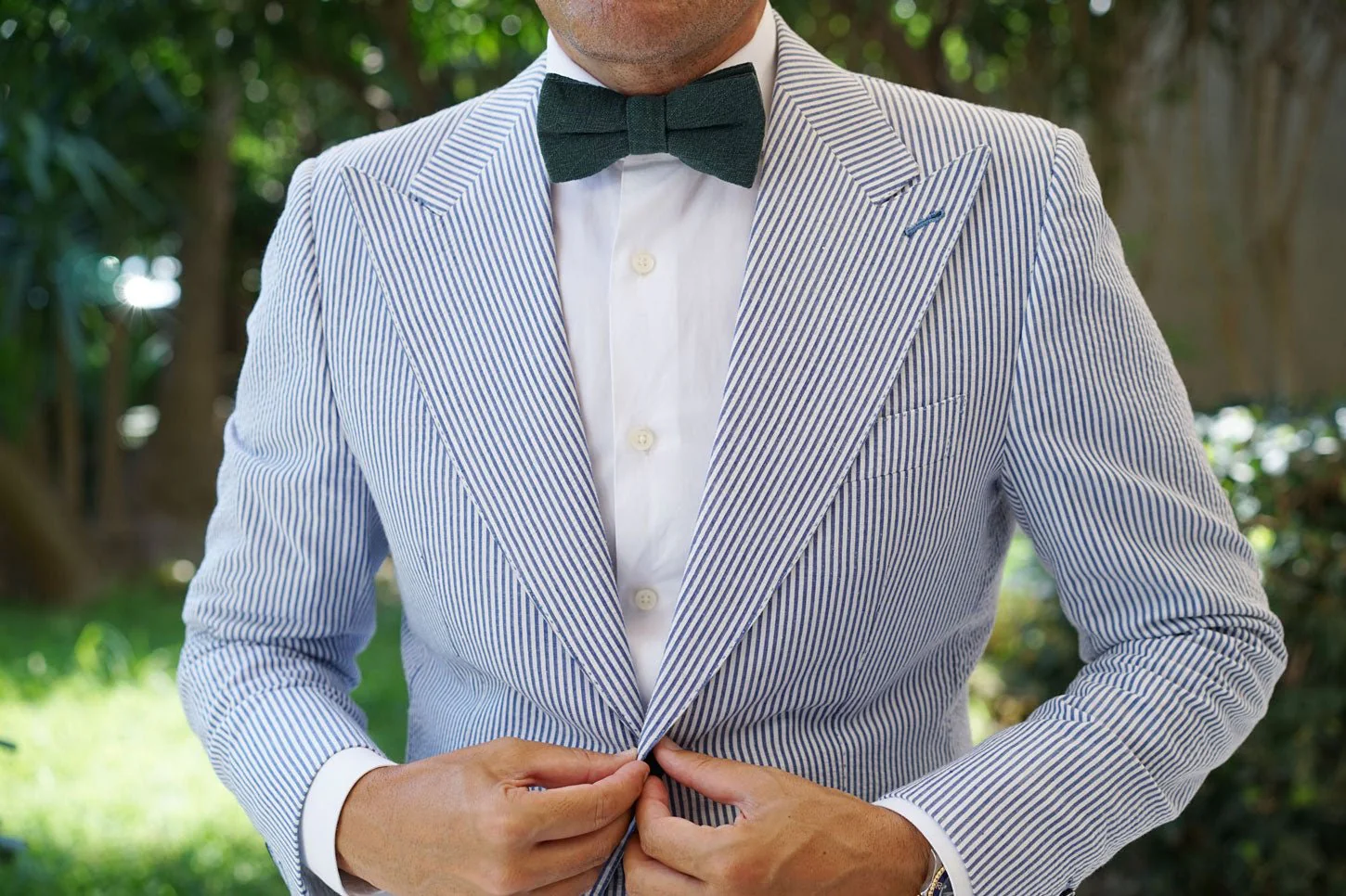 Juniper Dark Green Grain Linen Bow Tie - Image 7