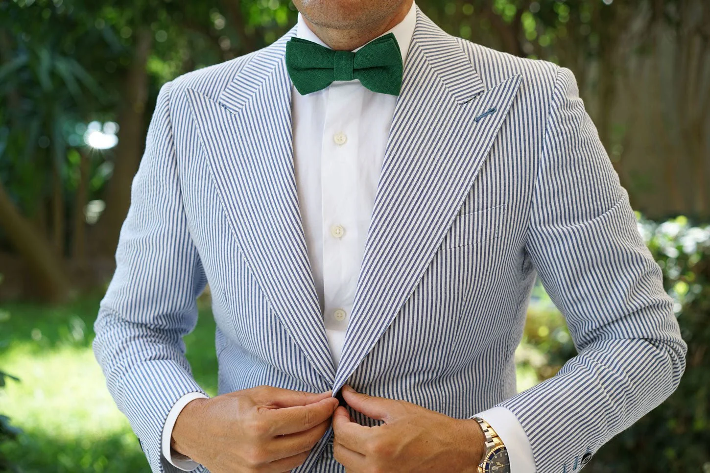 Juniper Dark Green Grain Linen Bow Tie - Image 9