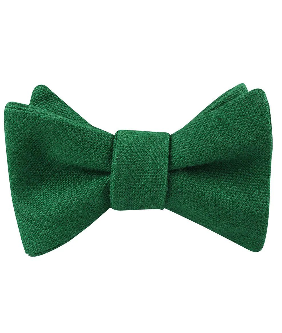 Juniper Dark Green Grain Linen Self Bow Tie - Image 2