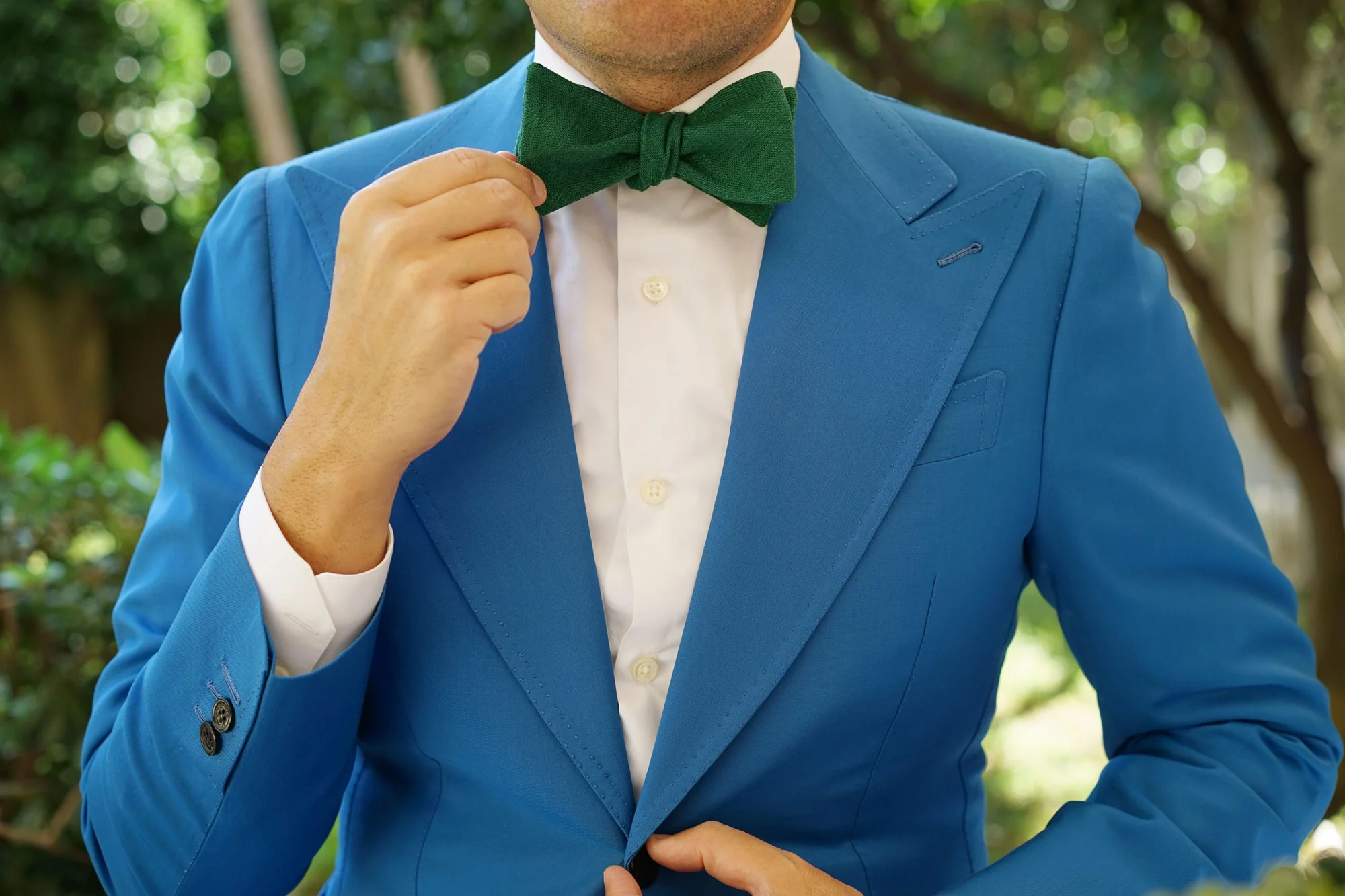Juniper Dark Green Grain Linen Self Bow Tie - Image 7