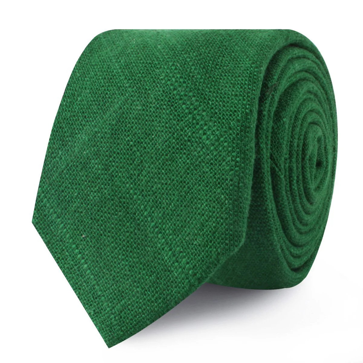 Juniper Dark Green Grain Linen Skinny Tie - Image 2