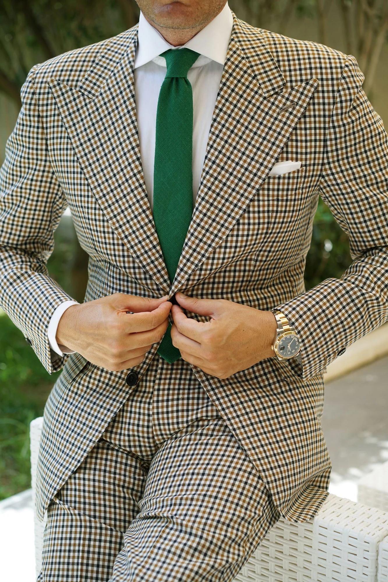 Juniper Dark Green Grain Linen Skinny Tie - Image 5