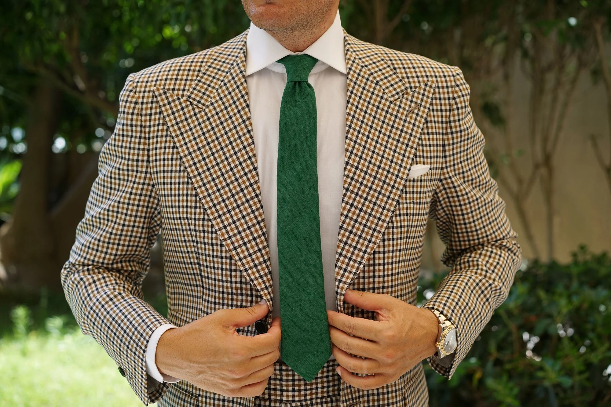 Juniper Dark Green Grain Linen Skinny Tie - Image 6