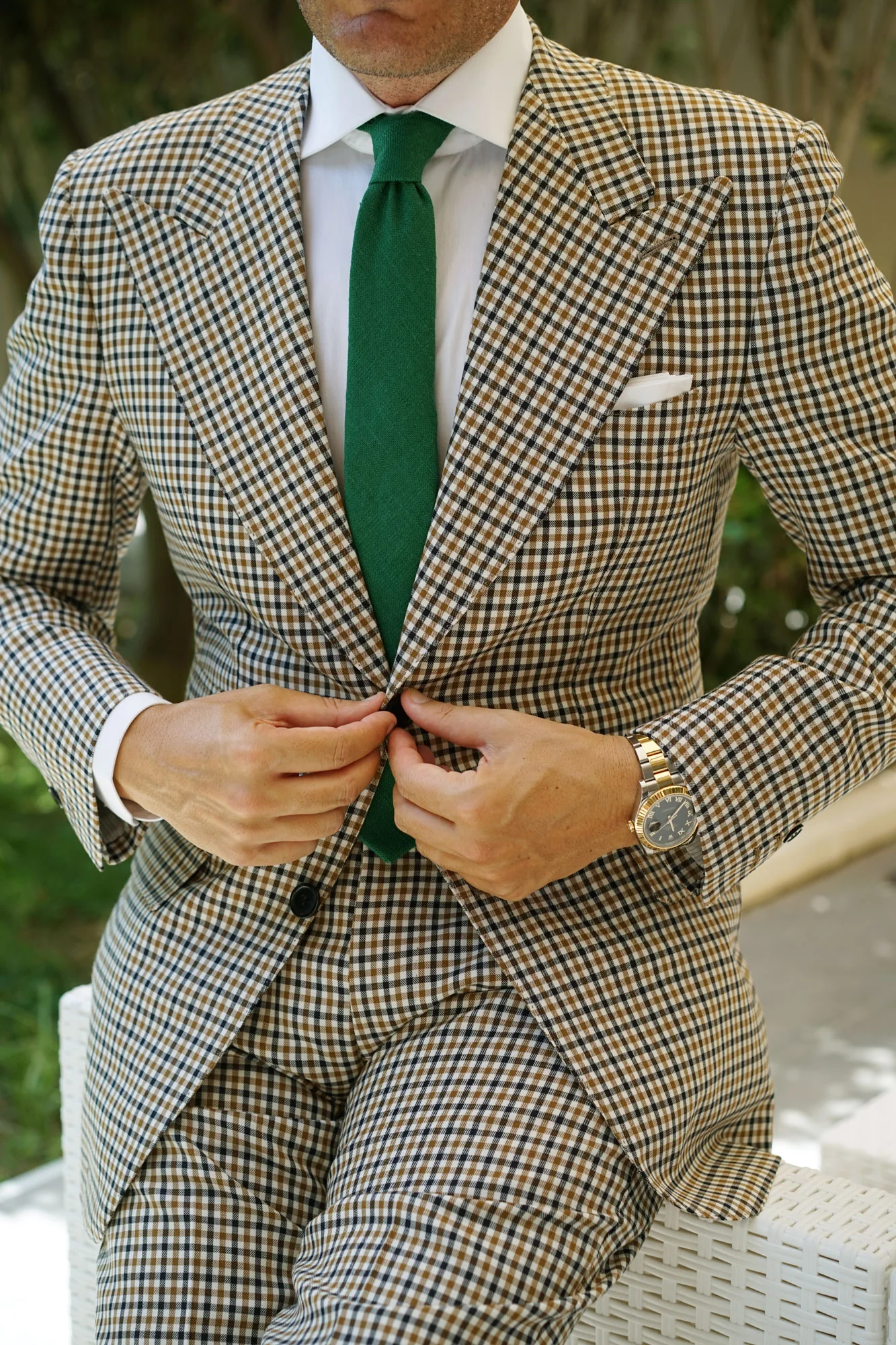 Juniper Dark Green Grain Linen Skinny Tie - Image 7
