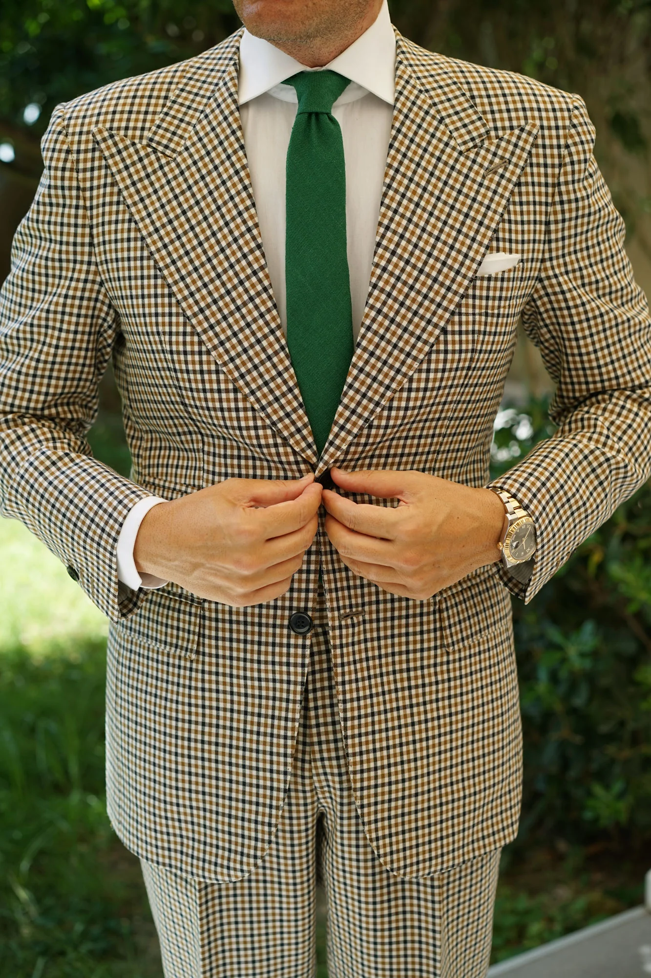 Juniper Dark Green Grain Linen Skinny Tie - Image 8