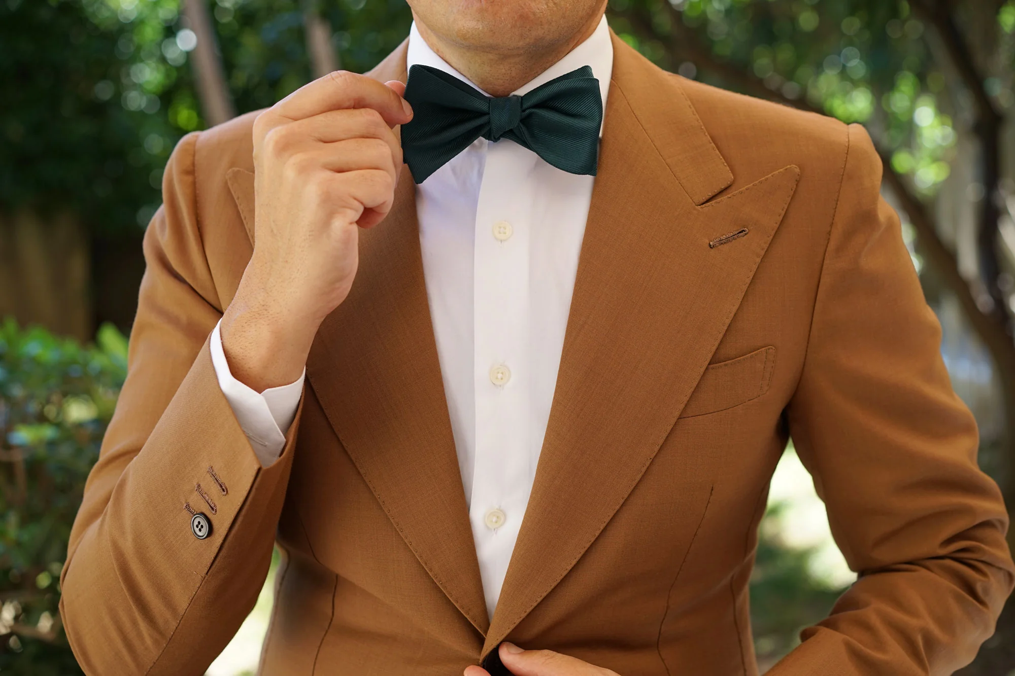 Juniper Dark Green Twill Self Bow Tie - Image 6