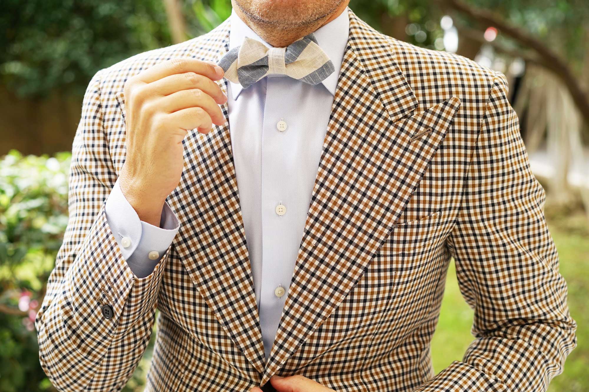 Kara Ada Light Blue Striped Linen Diamond Bow Tie - Image 5