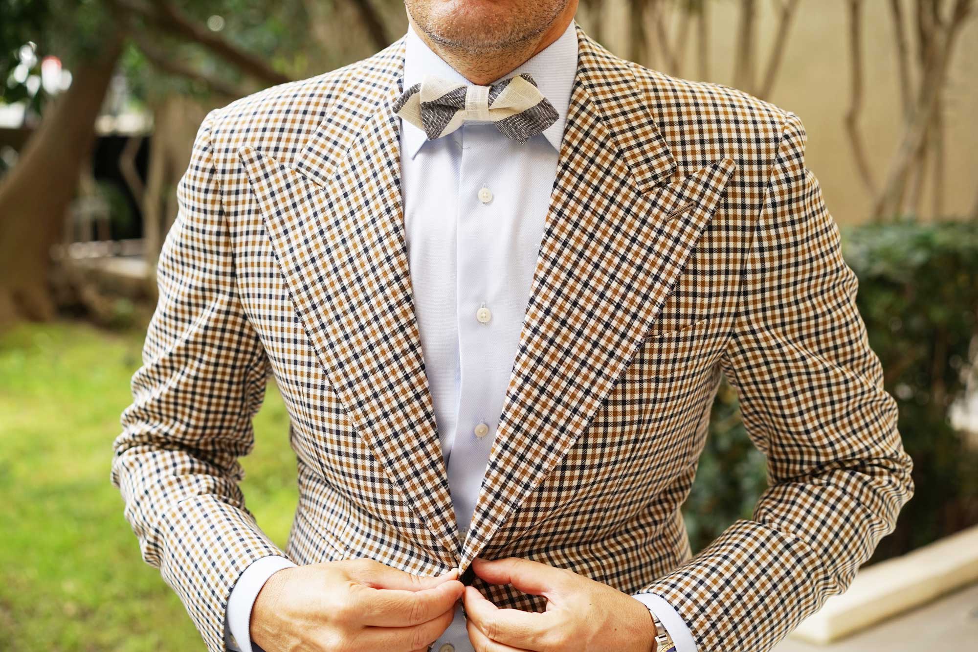 Kekova Blue Striped Linen Diamond Bow Tie - Image 3