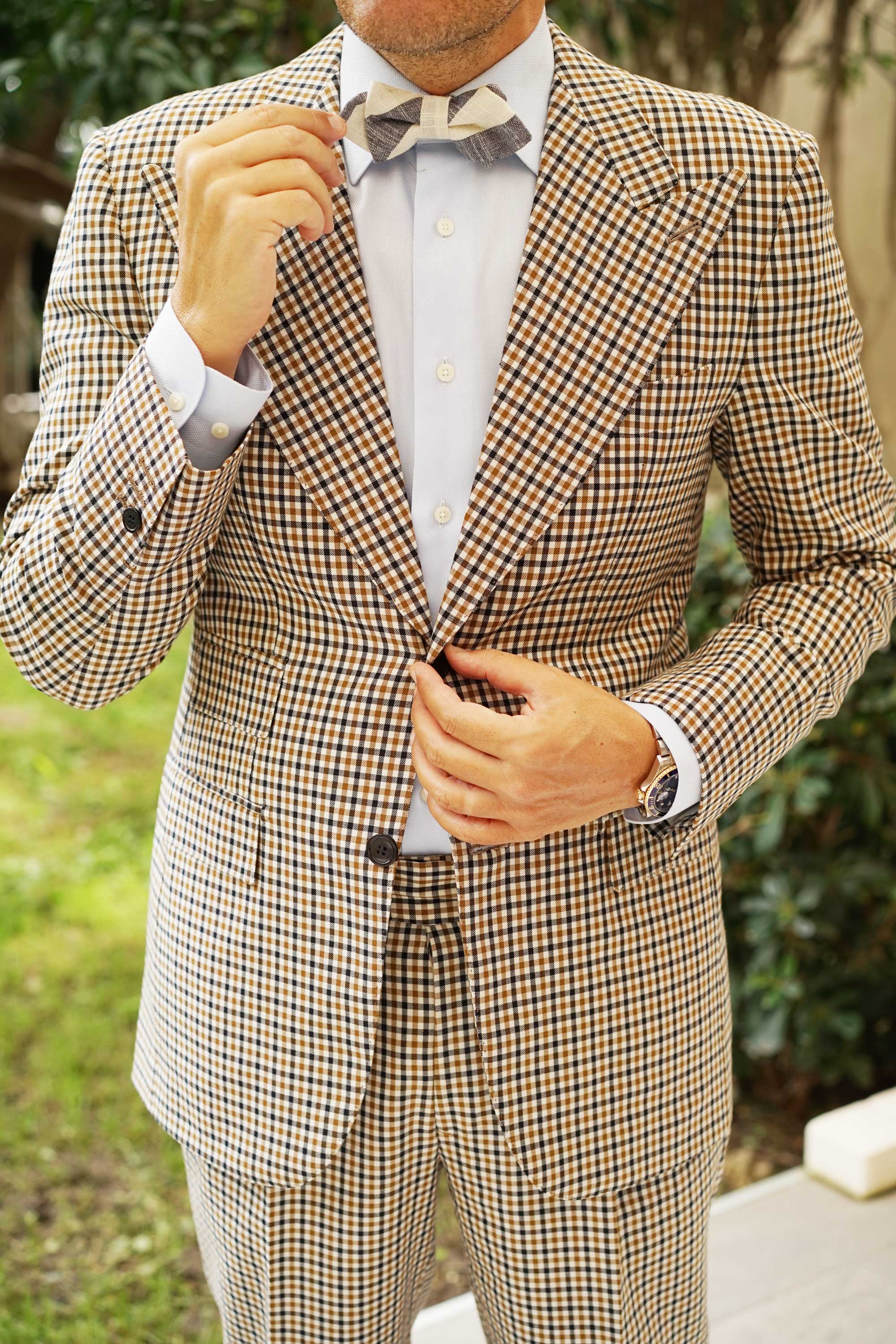 Kekova Blue Striped Linen Diamond Bow Tie - Image 4