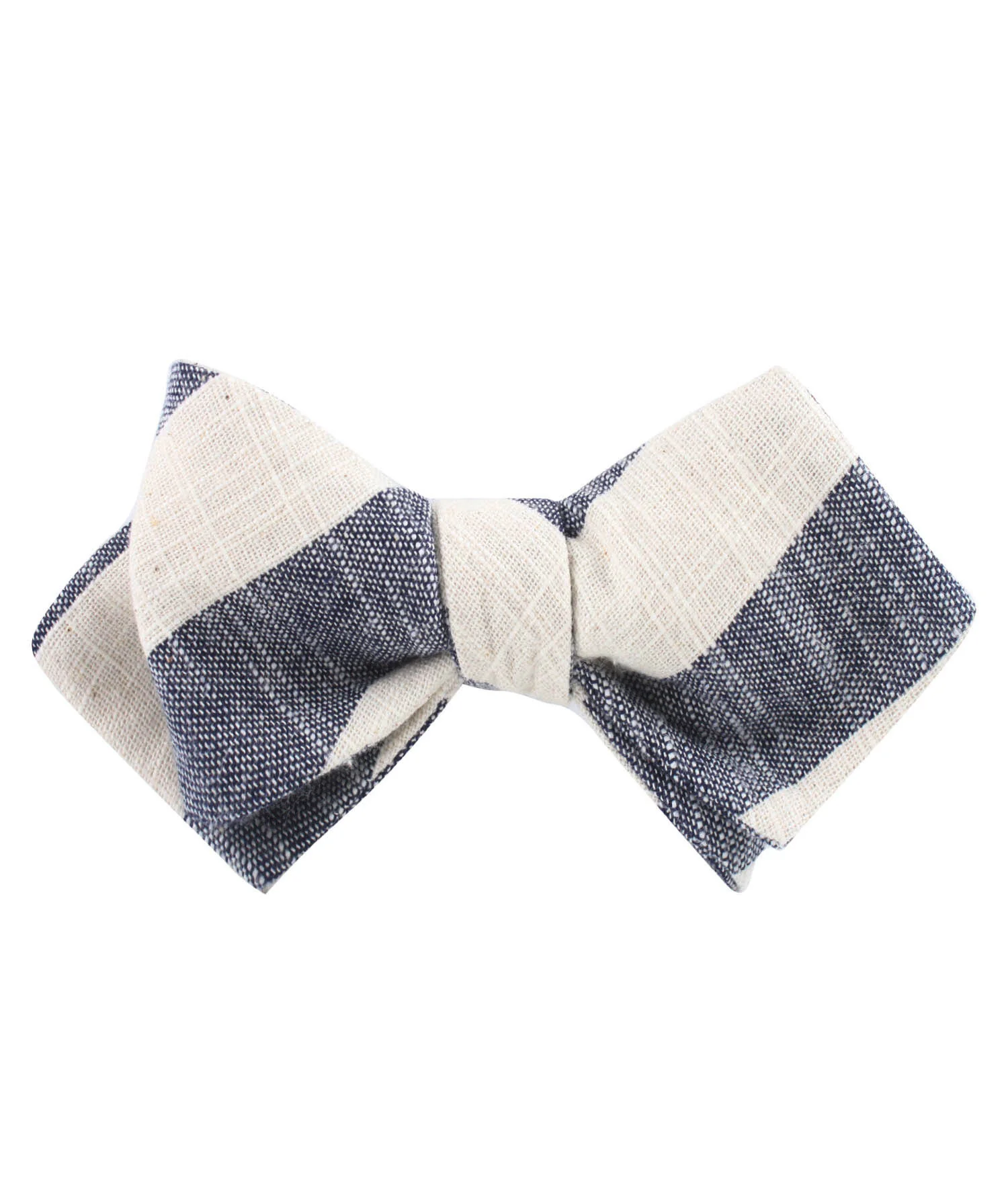 Kekova Blue Striped Linen Diamond Self Bow Tie - Image 2