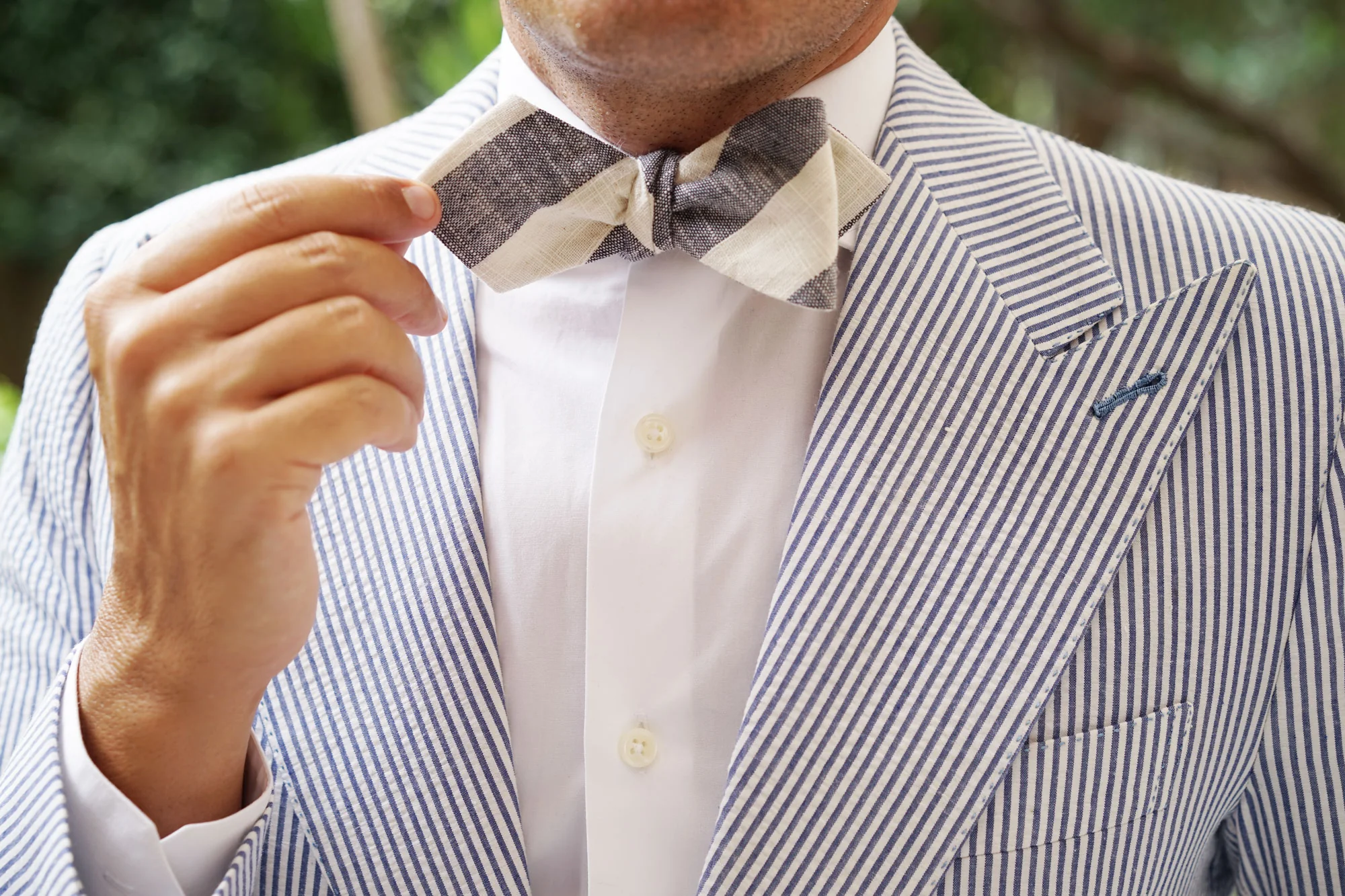 Kekova Blue Striped Linen Diamond Self Bow Tie - Image 9