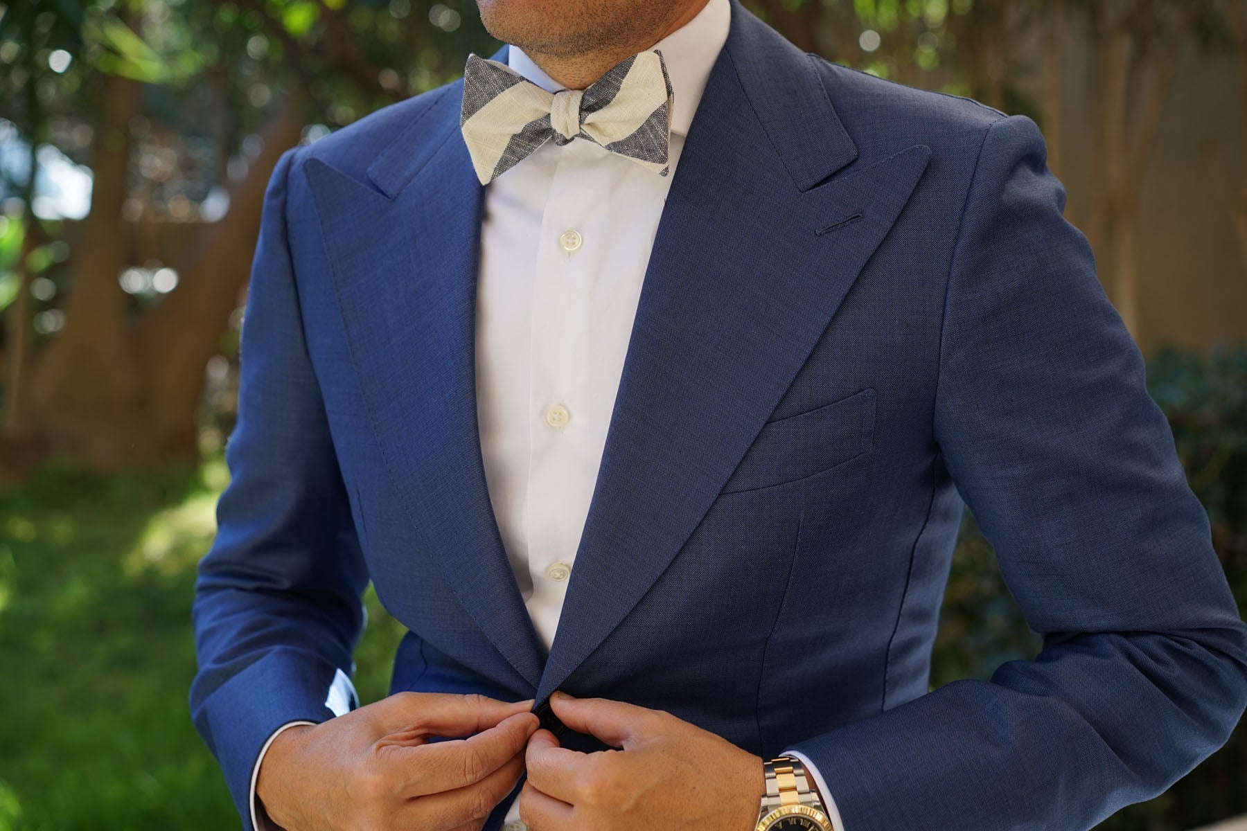 Kekova Blue Striped Linen Self Bow Tie - Image 8