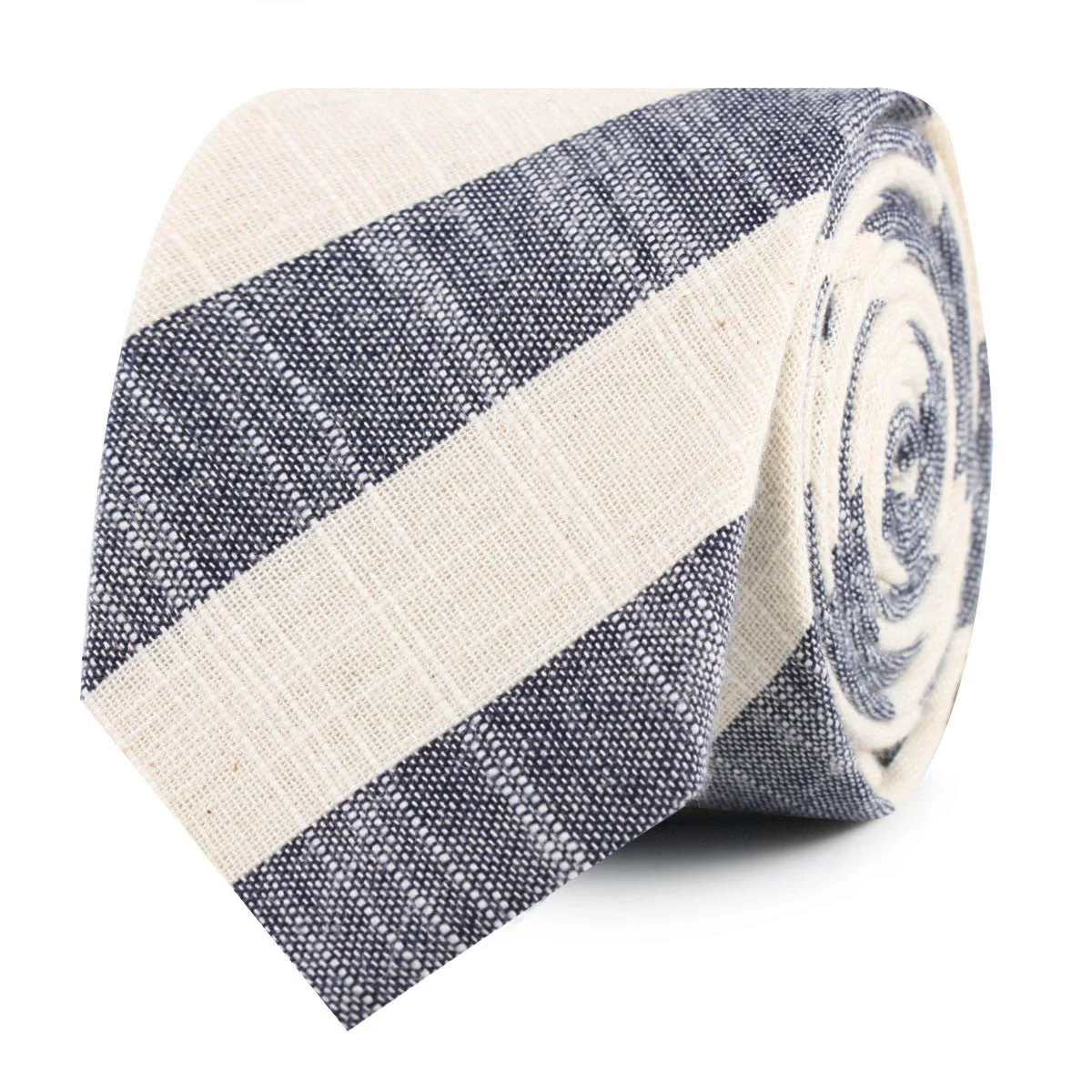 Kekova Blue Striped Linen Skinny Tie - Image 2