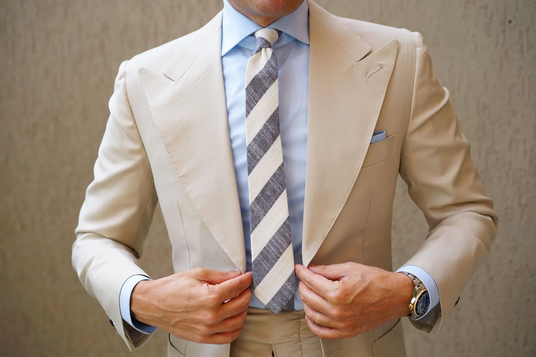Kekova Blue Striped Linen Skinny Tie - Image 6