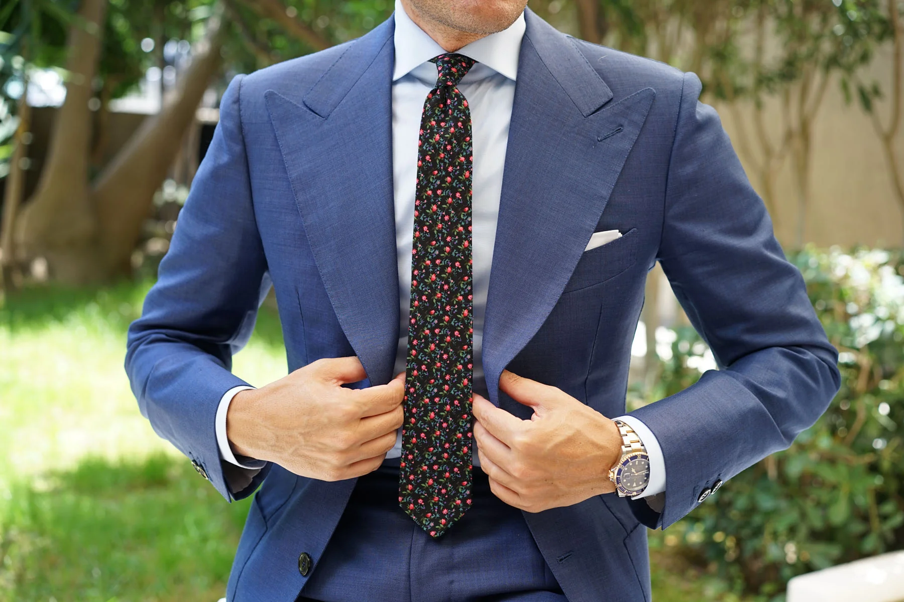 Kenrokuen Japanese Flower Skinny Tie - Image 4