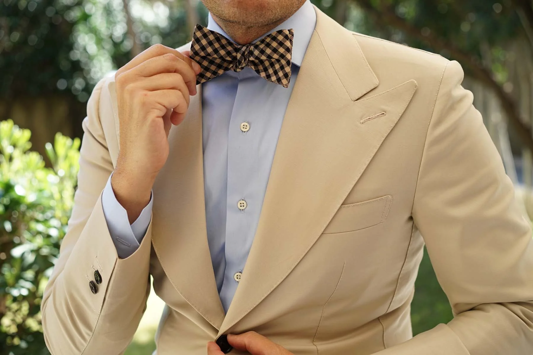 Khaki Black Gingham Blend Self Bow Tie - Image 6