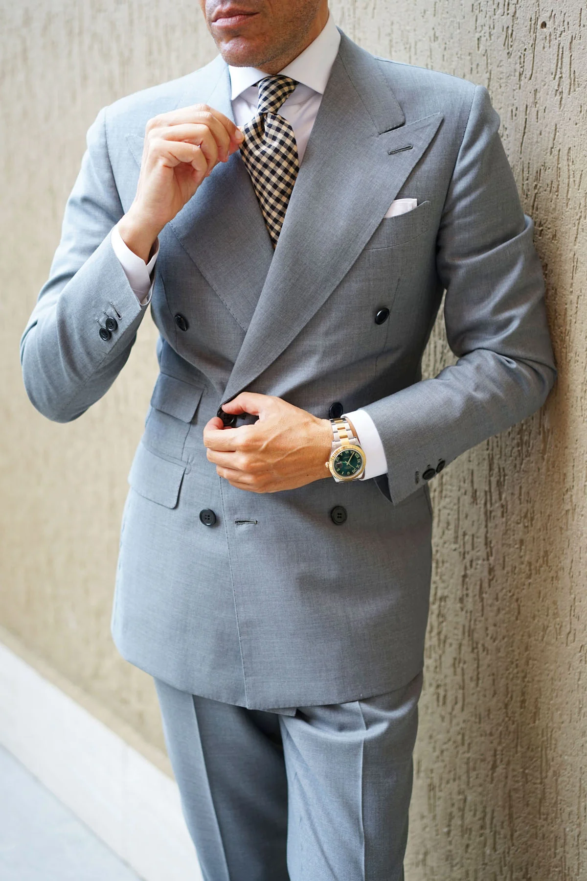 Khaki Black Gingham Blend Tie - Image 10
