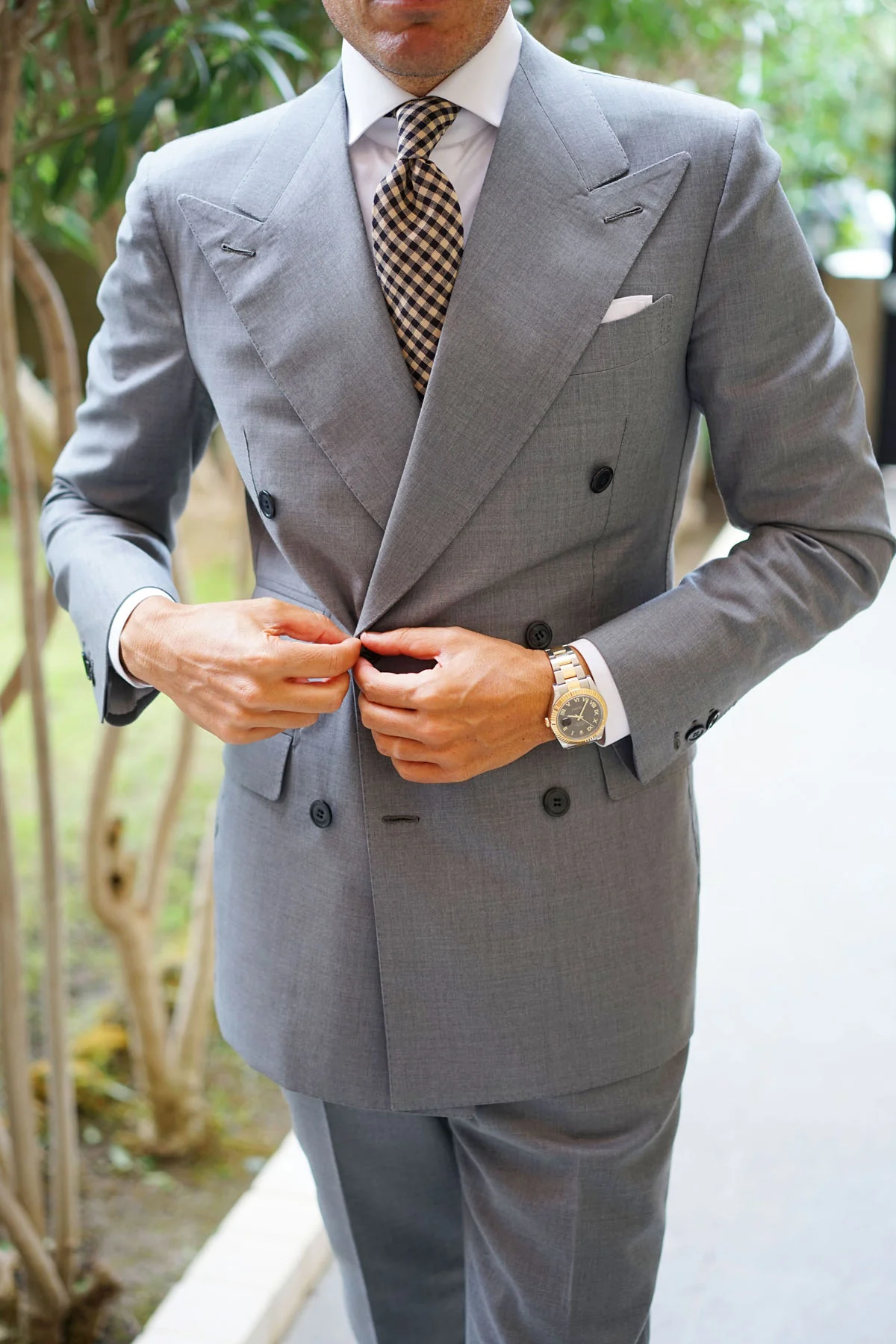 Khaki Black Gingham Blend Tie - Image 12