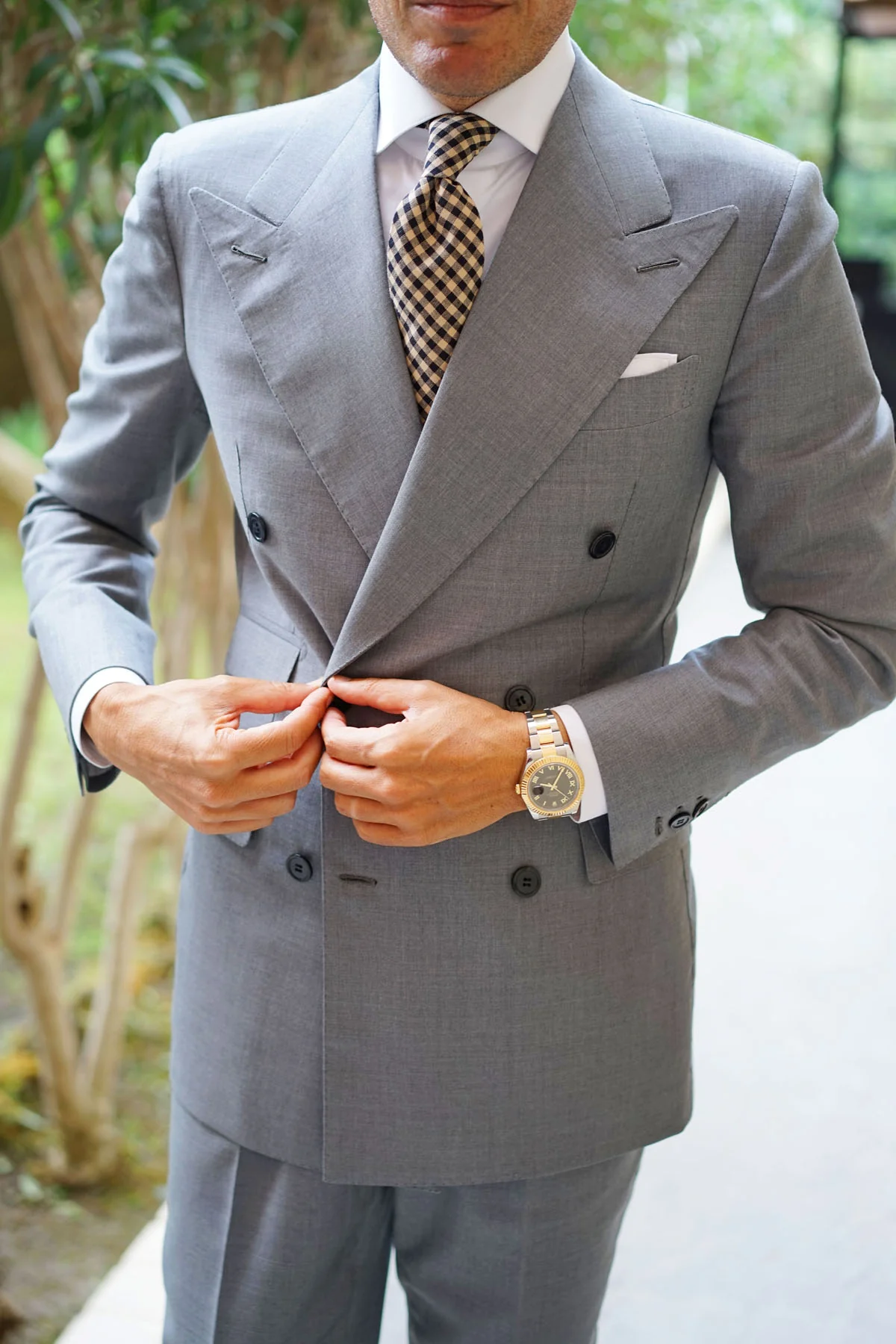 Khaki Black Gingham Blend Tie - Image 13