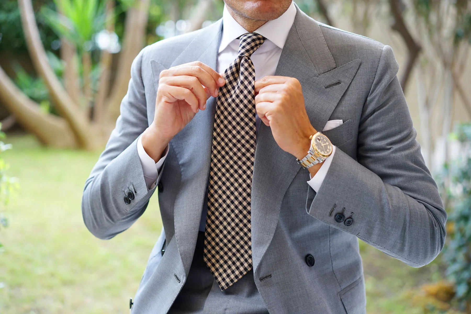 Khaki Black Gingham Blend Tie - Image 4