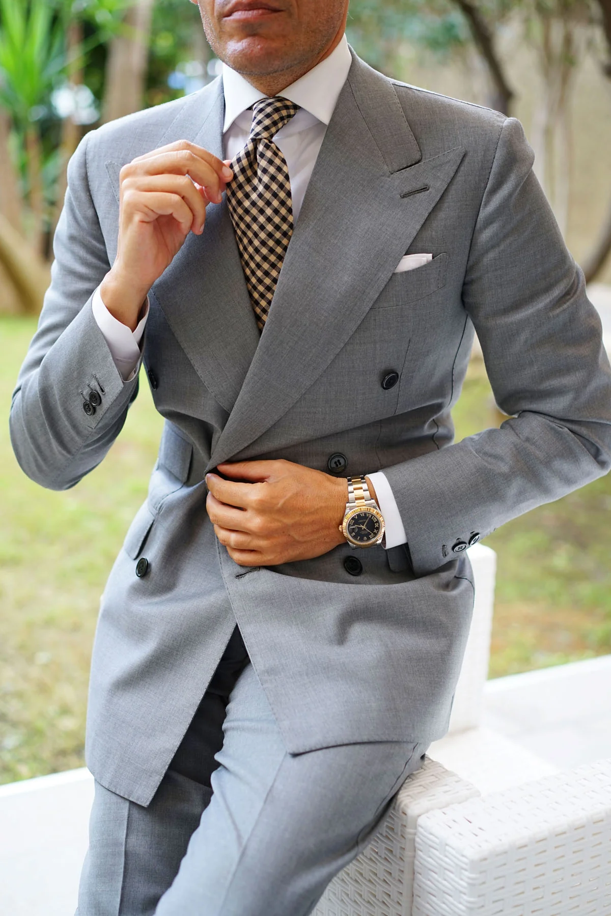 Khaki Black Gingham Blend Tie - Image 5