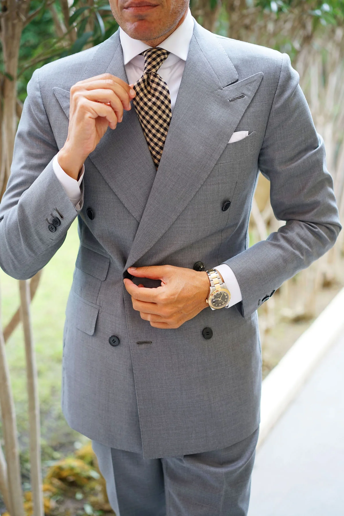 Khaki Black Gingham Blend Tie - Image 6