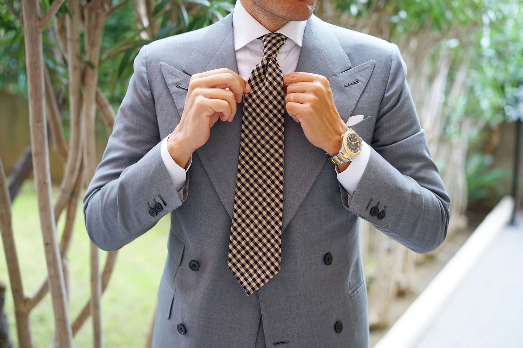 Khaki Black Gingham Blend Tie - Image 7
