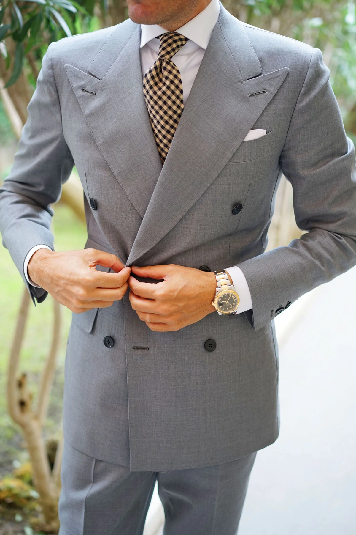 Khaki Black Gingham Blend Tie - Image 8